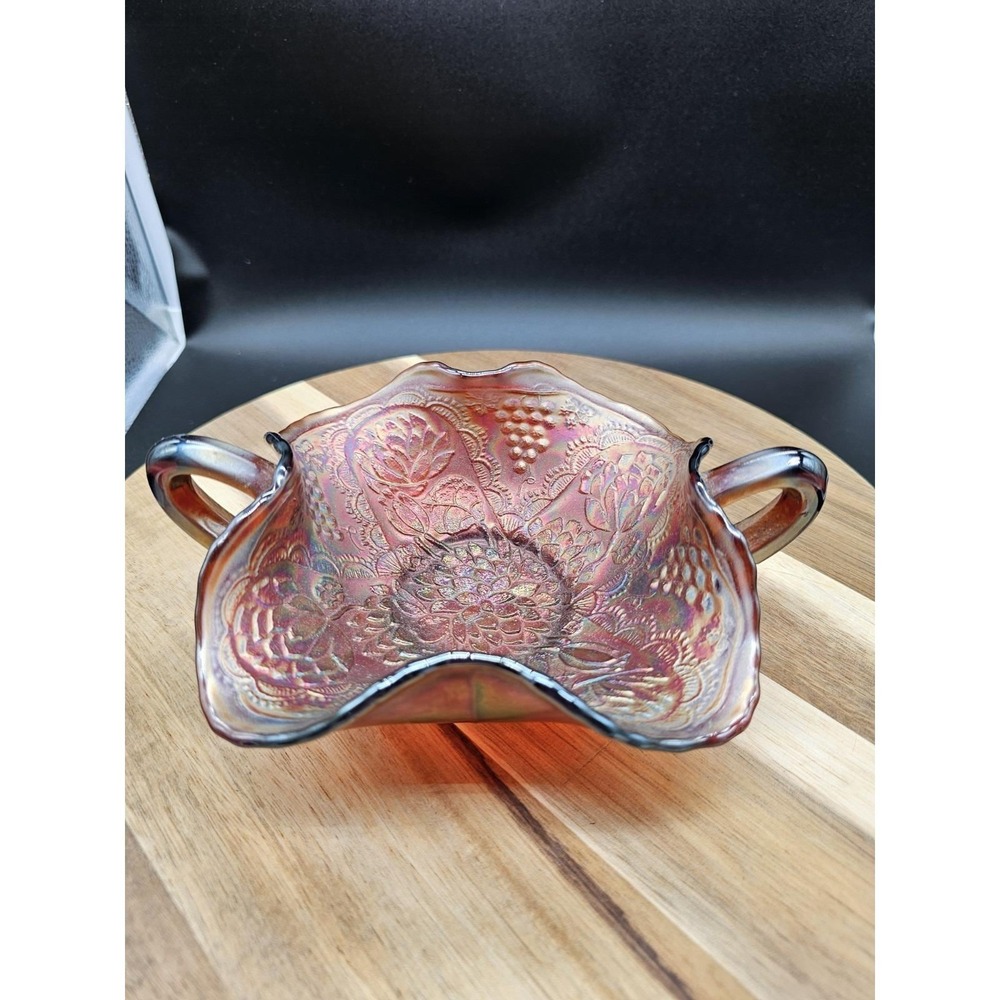 Fenton Lotus & Grape Handled Bon‎ Bon Dish In Carnival Glass ~ Rare